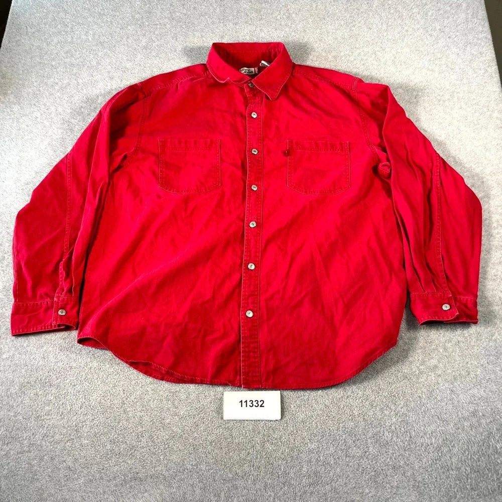 Levi's Jeans Flannel Shirt Mens XL Red Cotton Pleated Streetwear Button Up